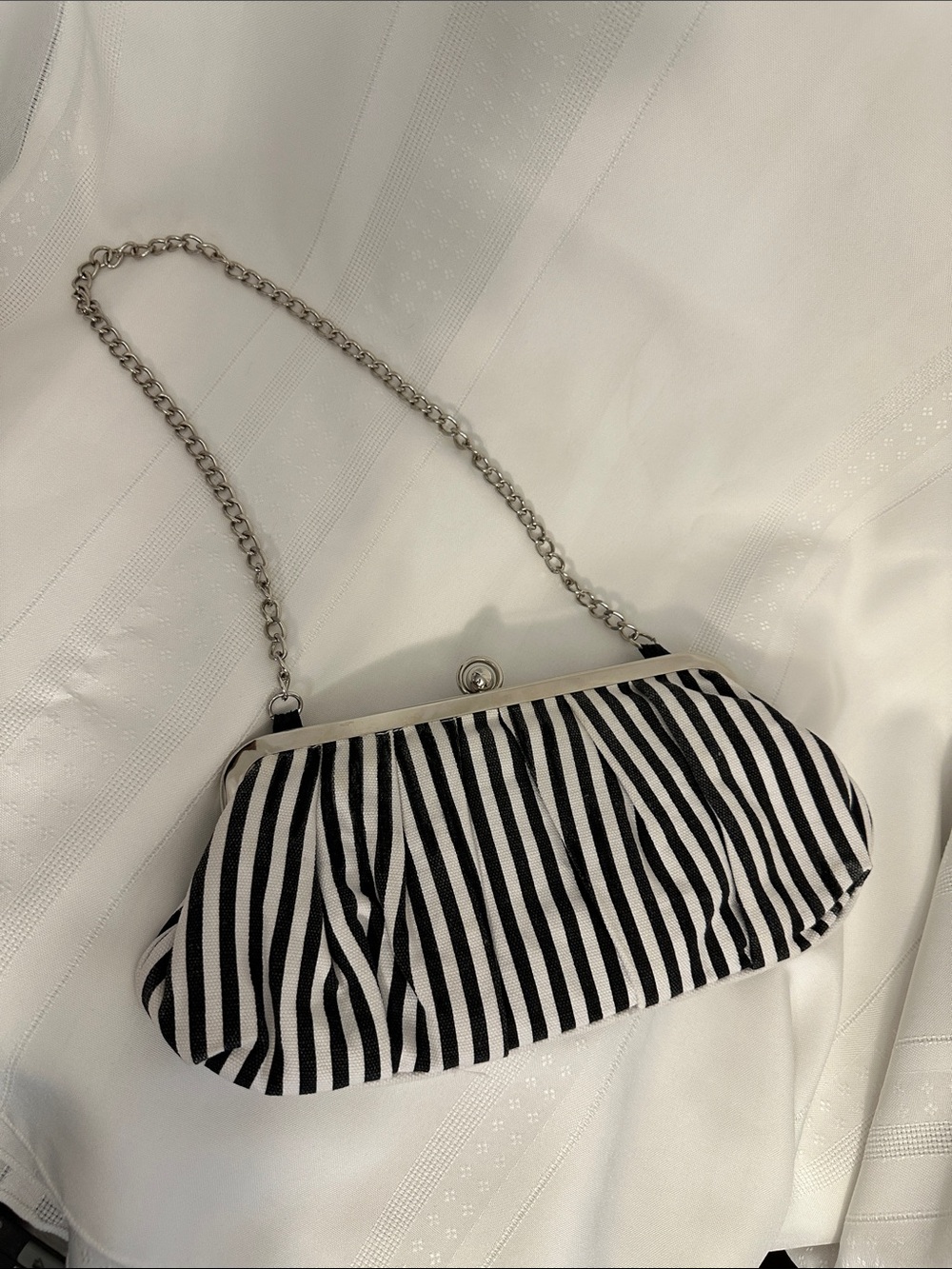 Cato Black and White Striped Chain-Handle Clutch
